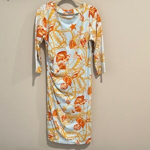 J. McLaughlin Orange and White Long Sleeve Dress